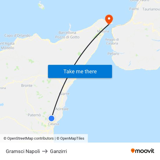 Gramsci Napoli to Ganzirri map