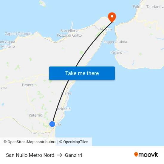San Nullo Metro North to Ganzirri map