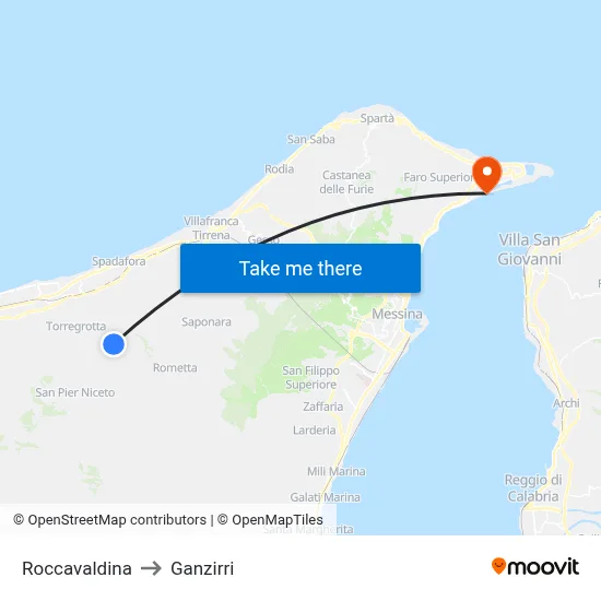 Roccavaldina to Ganzirri map