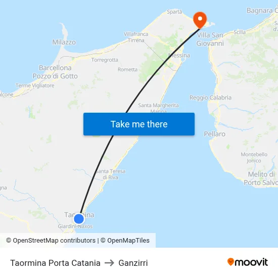 Taormina Porta Catania to Ganzirri map