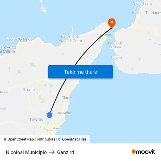 Nicolosi Town Hall to Ganzirri map