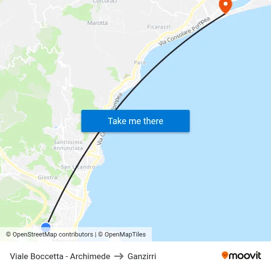 Boccetta Avenue - Archimede to Ganzirri map