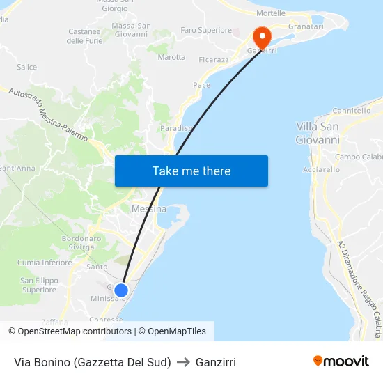 Via Bonino (Gazzetta Del Sud) to Ganzirri map