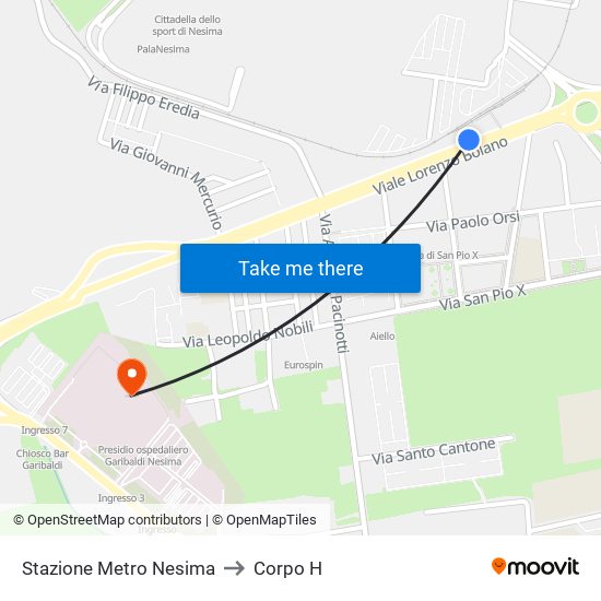 Stazione Metro Nesima to Corpo H map