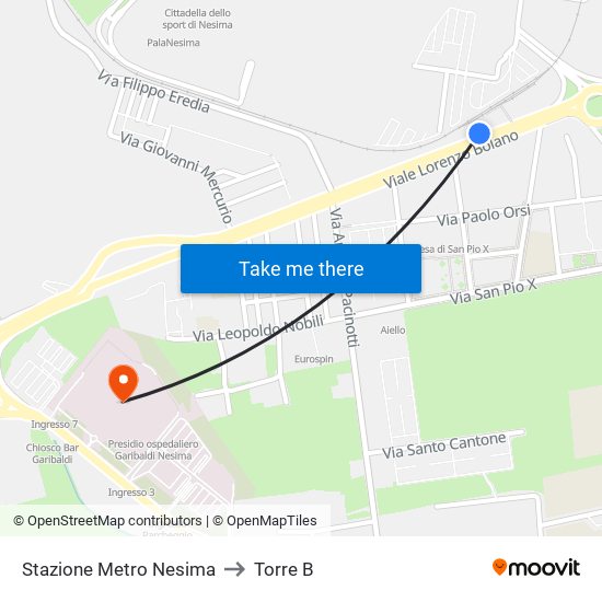Stazione Metro Nesima to Torre B map
