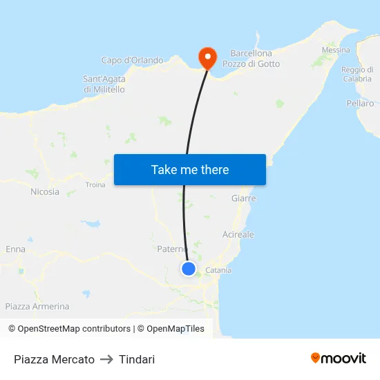 Piazza Mercato to Tindari map