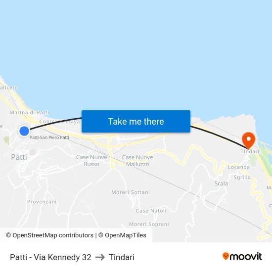Patti - Via Kennedy 32 to Tindari map