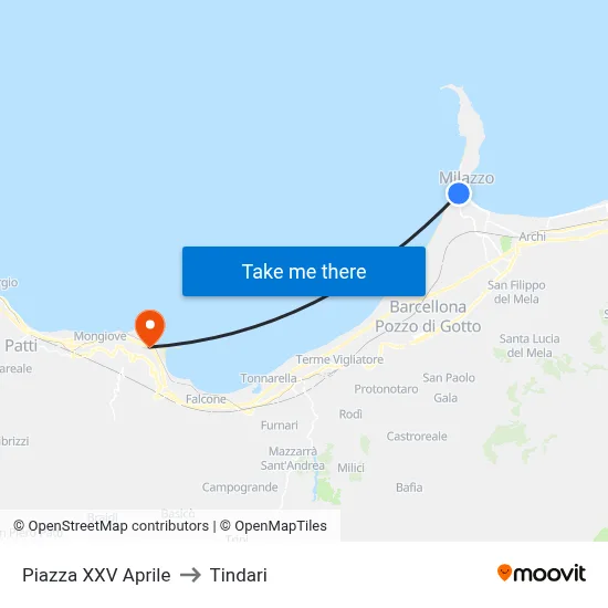 Piazza XXV Aprile to Tindari map