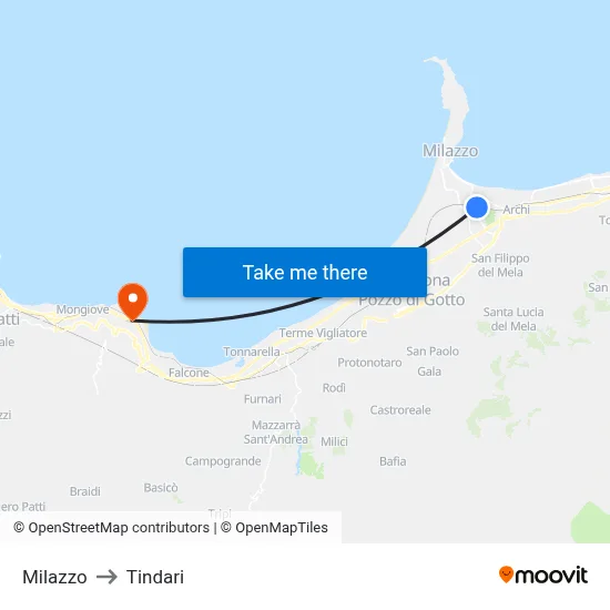 Milazzo to Tindari map