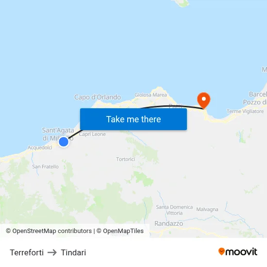 Terreforti to Tindari map