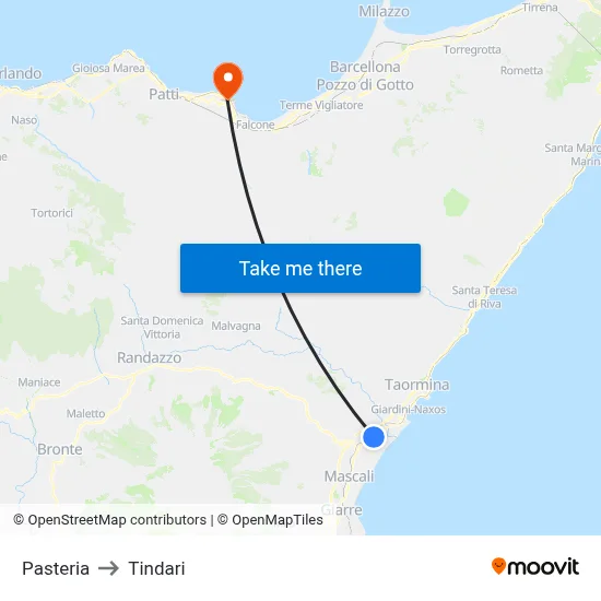 Pasteria to Tindari map