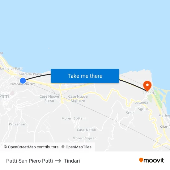 Patti-San Piero Patti to Tindari map