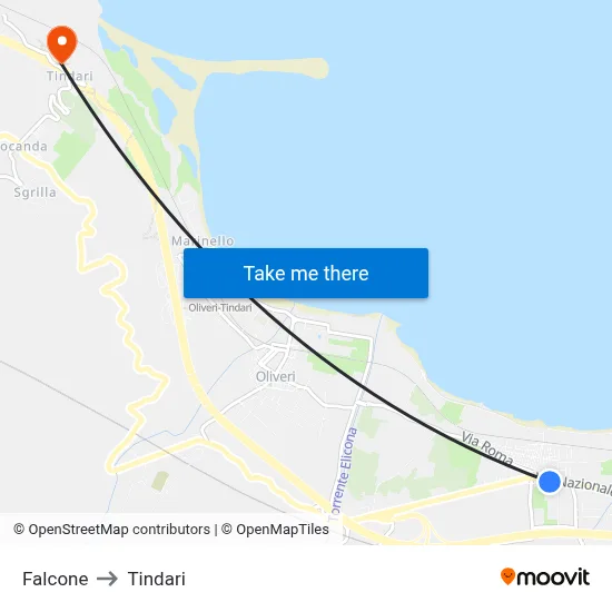Falcone to Tindari map