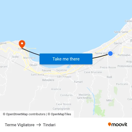 Terme Vigliatore to Tindari map