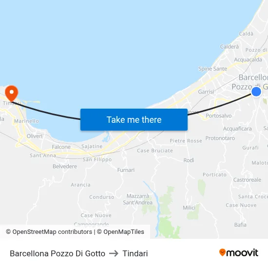 Barcellona Pozzo Di Gotto to Tindari map