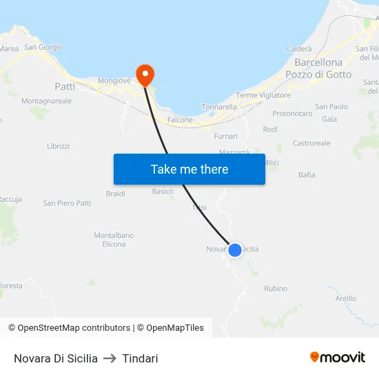Novara Di Sicilia to Tindari map
