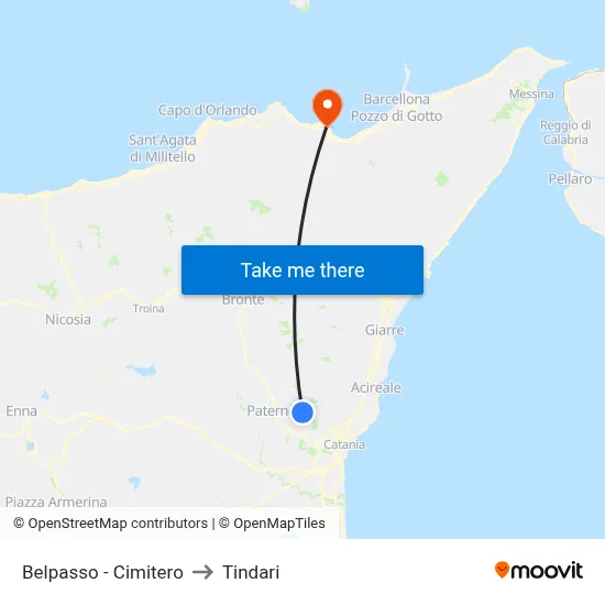 Belpasso - Cimitero to Tindari map