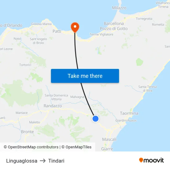 Linguaglossa to Tindari map