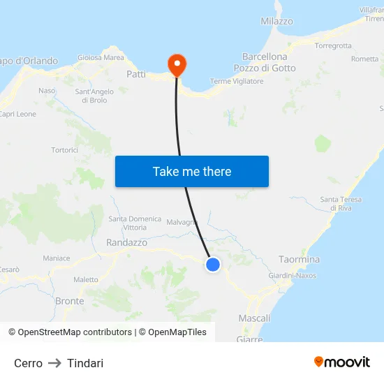Cerro to Tindari map