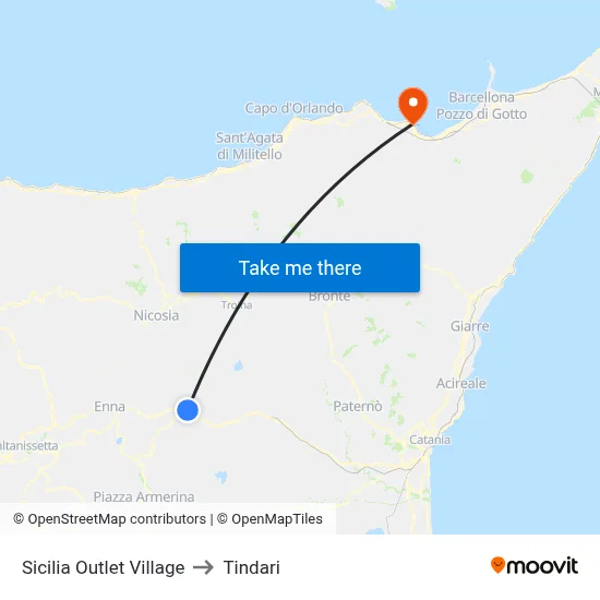 Sicily Outlet Village to Tindari map