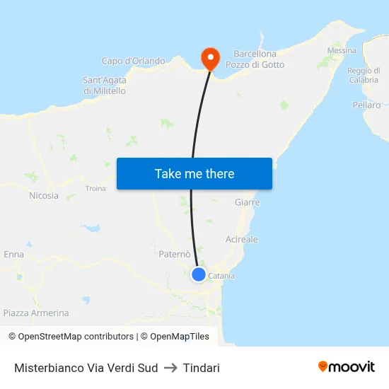 Misterbianco Via Verdi Sud to Tindari map
