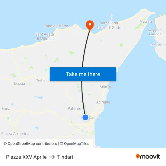 Piazza XXV Aprile to Tindari map