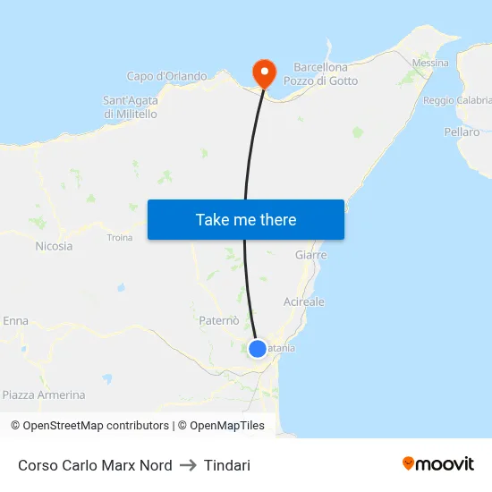 North Karl Marx Course to Tindari map
