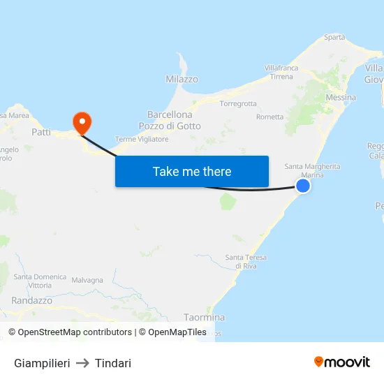 Giampilieri to Tindari map