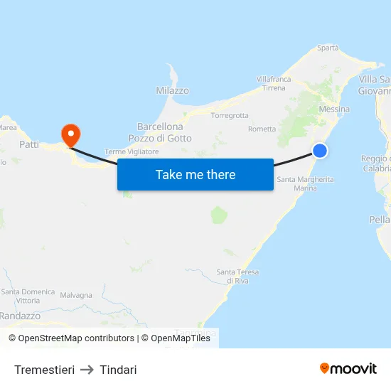 Tremestieri to Tindari map