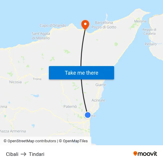 Cibali to Tindari map