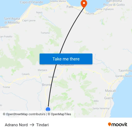 Adrano North to Tindari map