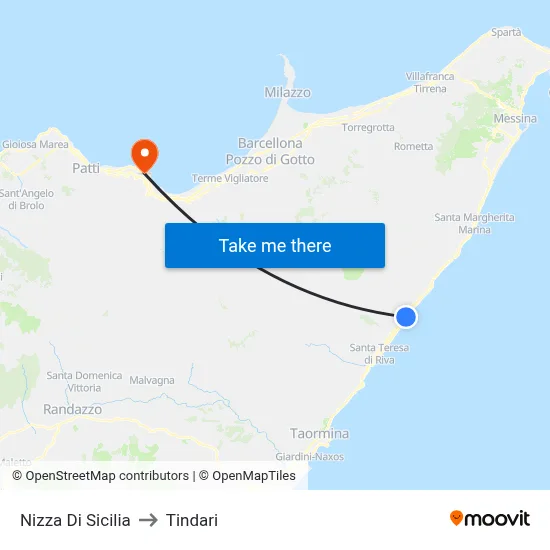Nizza Di Sicilia to Tindari map