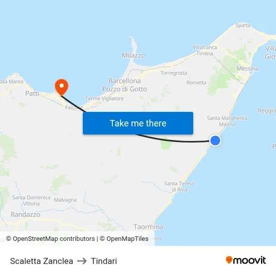 Scaletta Zanclea to Tindari map