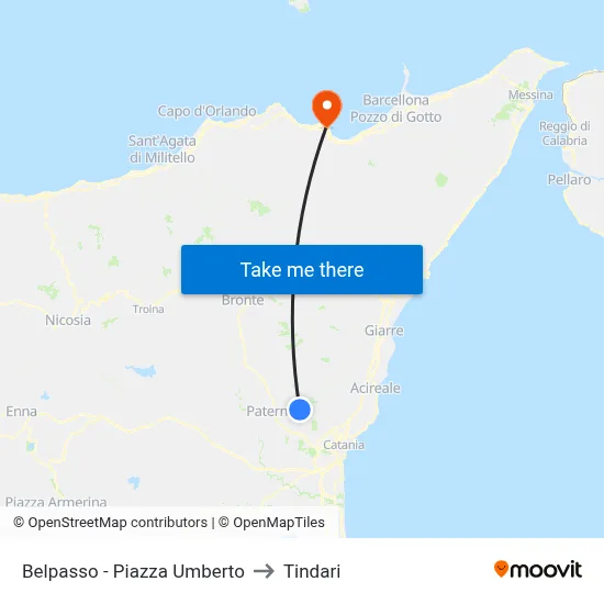 Belpasso - Piazza Umberto to Tindari map