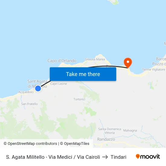S. Agata Militello - Via Medici / Via Cairoli to Tindari map