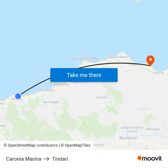 Caronia Marina to Tindari map