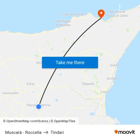 Muscara - Roccella to Tindari map