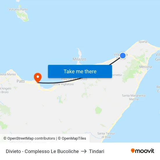 Divieto - Complesso Le Bucoliche to Tindari map
