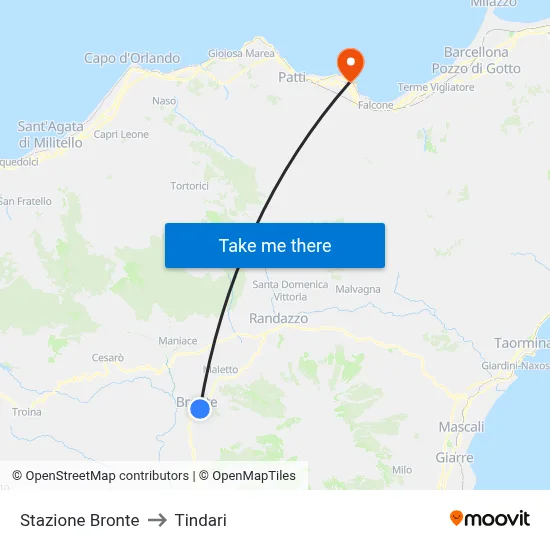 Stazione Bronte to Tindari map