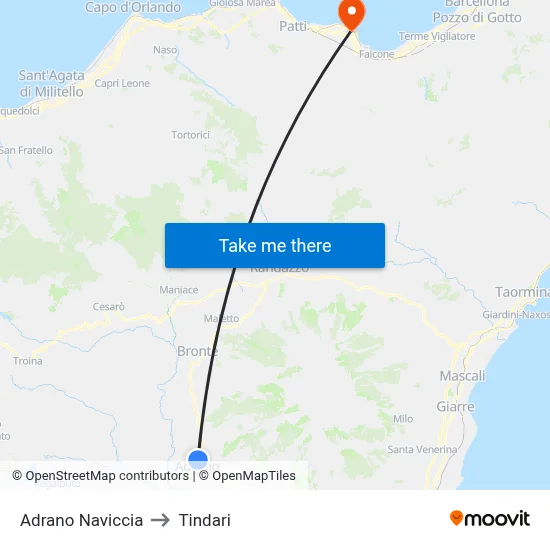 Adrano Naviccia to Tindari map