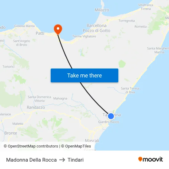 Madonna of the Rock to Tindari map