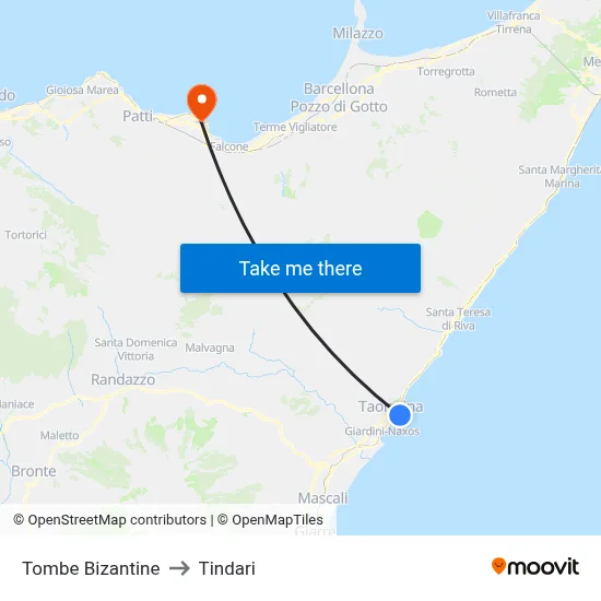 Byzantine Tombs to Tindari map