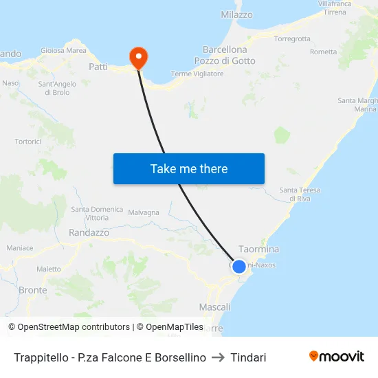 Trappitello - P.za Falcone E Borsellino to Tindari map