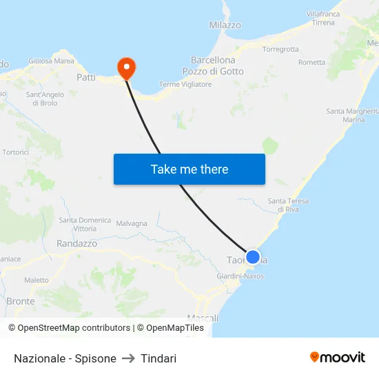 National Road - Spisone to Tindari map