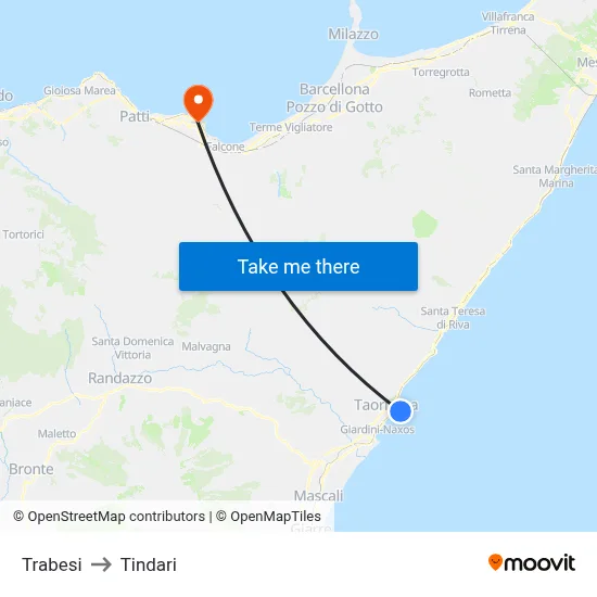 Trabesi to Tindari map