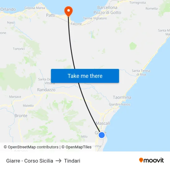 Giarre - Sicily Course to Tindari map