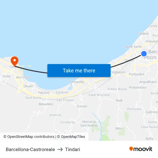 Barcellona-Castroreale to Tindari map