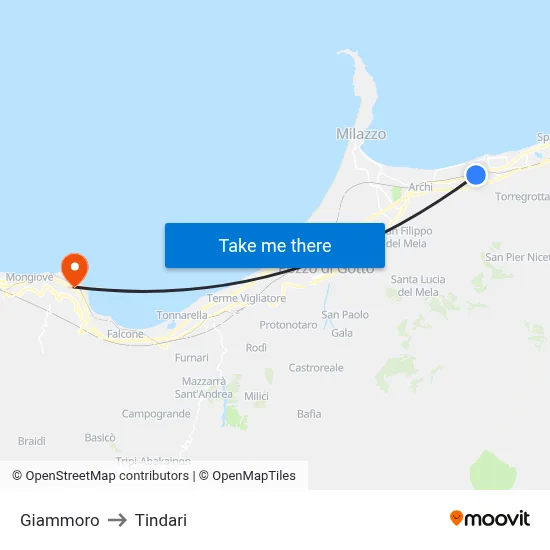 Giammoro to Tindari map