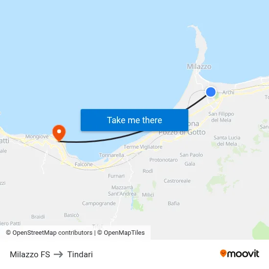 Milazzo FS to Tindari map