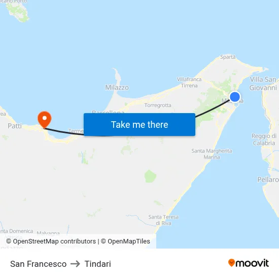 San Francesco to Tindari map